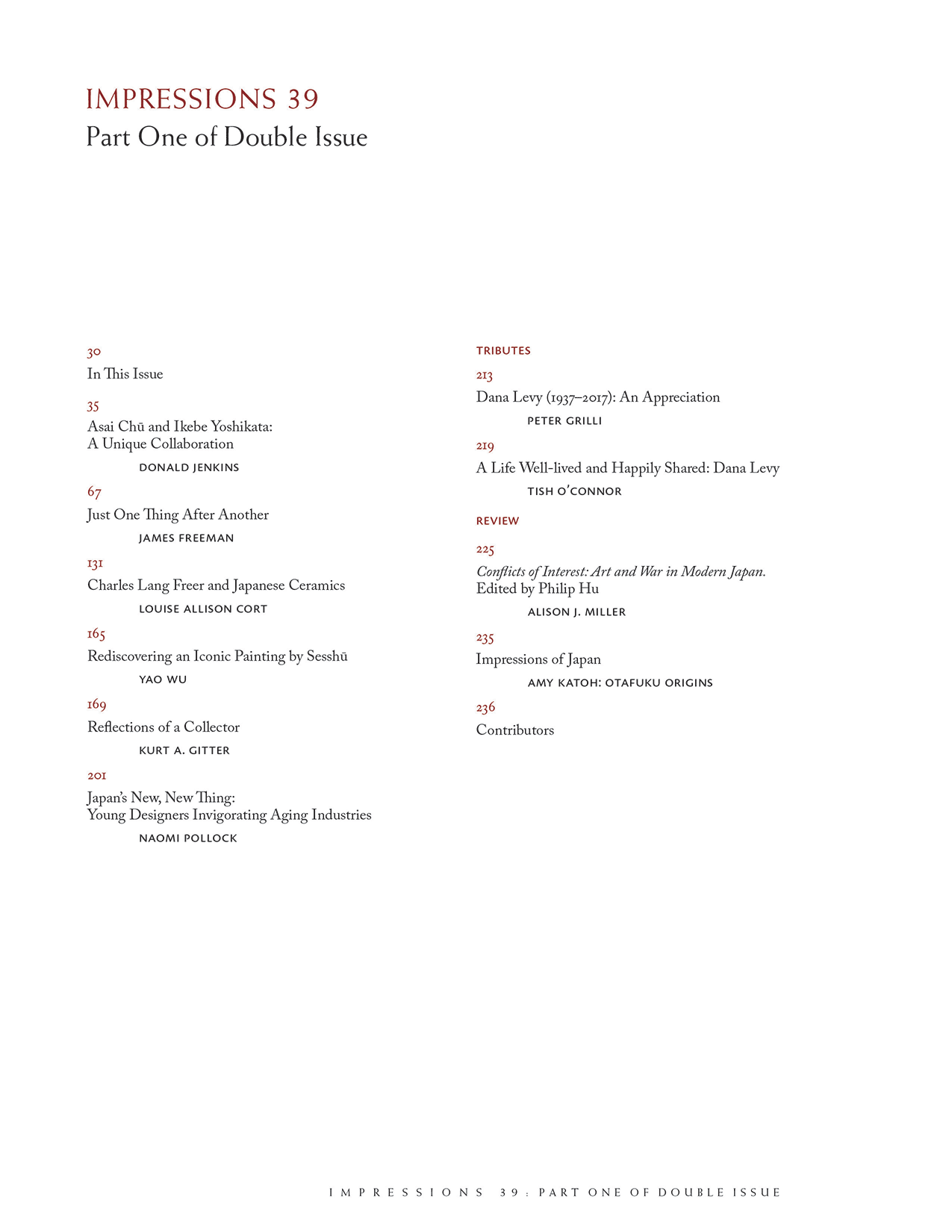 Impression 39 (2018), Part 1, Table of Contents