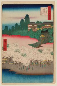 Utagawa Hiroshige (Japanese, 1797–1858). Flower Pavilion, Dango Slope, Sendagi, no. 16 from 100 Famous Views of Edo, 5th month of 1856. Woodblock print, 14 3/16 × 9 1/4 in. (36 × 23.5 cm). Brooklyn Museum; Gift of Anna Ferris, 30.1478.16. (Photo: Brooklyn Museum)