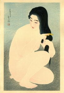 Image of woodblock print; ink and color on paper; from the Collection of Charles and Robyn CitrinTorii . Kotondo, 1900–1976; Combing Hair, 1929; published by Kawaguchi Jirō; blocks carved by Itō; printed by Komatsu Wasankichi.